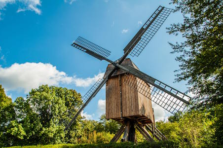 bockwindmühle im hermann löns park , hannover. post mill in hermann löns park, hanover